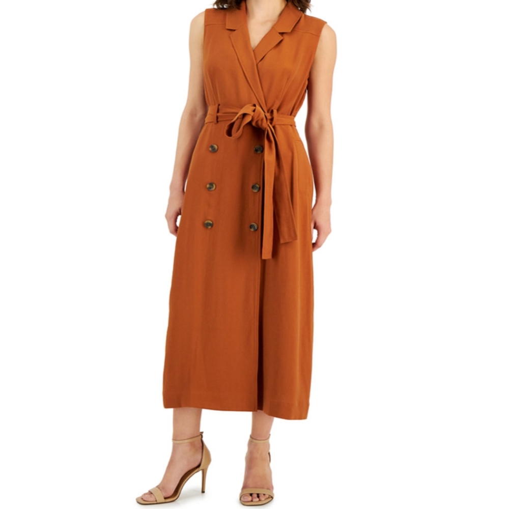 Anne Klein Women's Sleeveless Double Breasted Trench Maxi Dress
